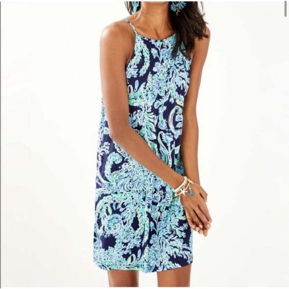 Lilly Pulitzer Women's Margot Dress High Tide Navy Scuba Tassel Sundress Sm NWOT - Picture 2 of 13
